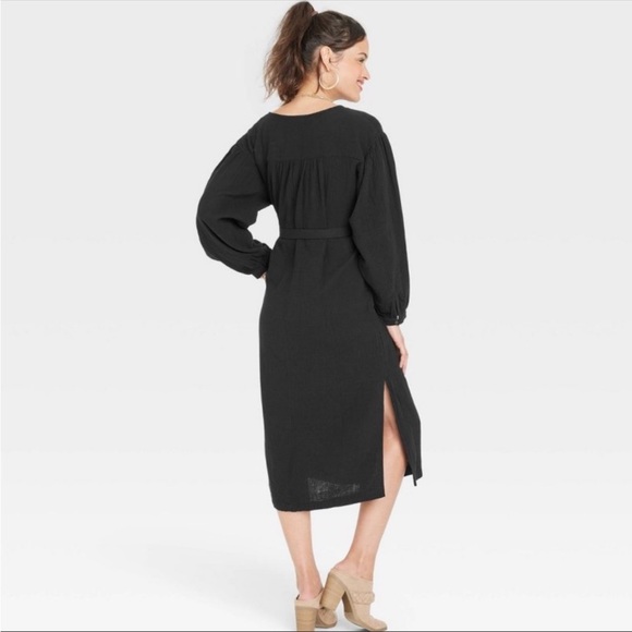 New, Universal Thread, Balloon Long Sleeve, Tie front Shirtdress Black, Sz M. - Picture 2 of 4